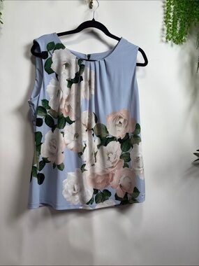 Calvin Klein Pale Blue Floral Pleat-Front Camisole